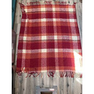 Threshold Plaid Throw Blanket Fall Red & Orange 54x62" Acrylic Polyester Fringed